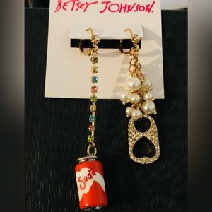 Authentic Betsey Johnson Mismatched Rhinestone Earrings Soda Can & Pop Top, NWT